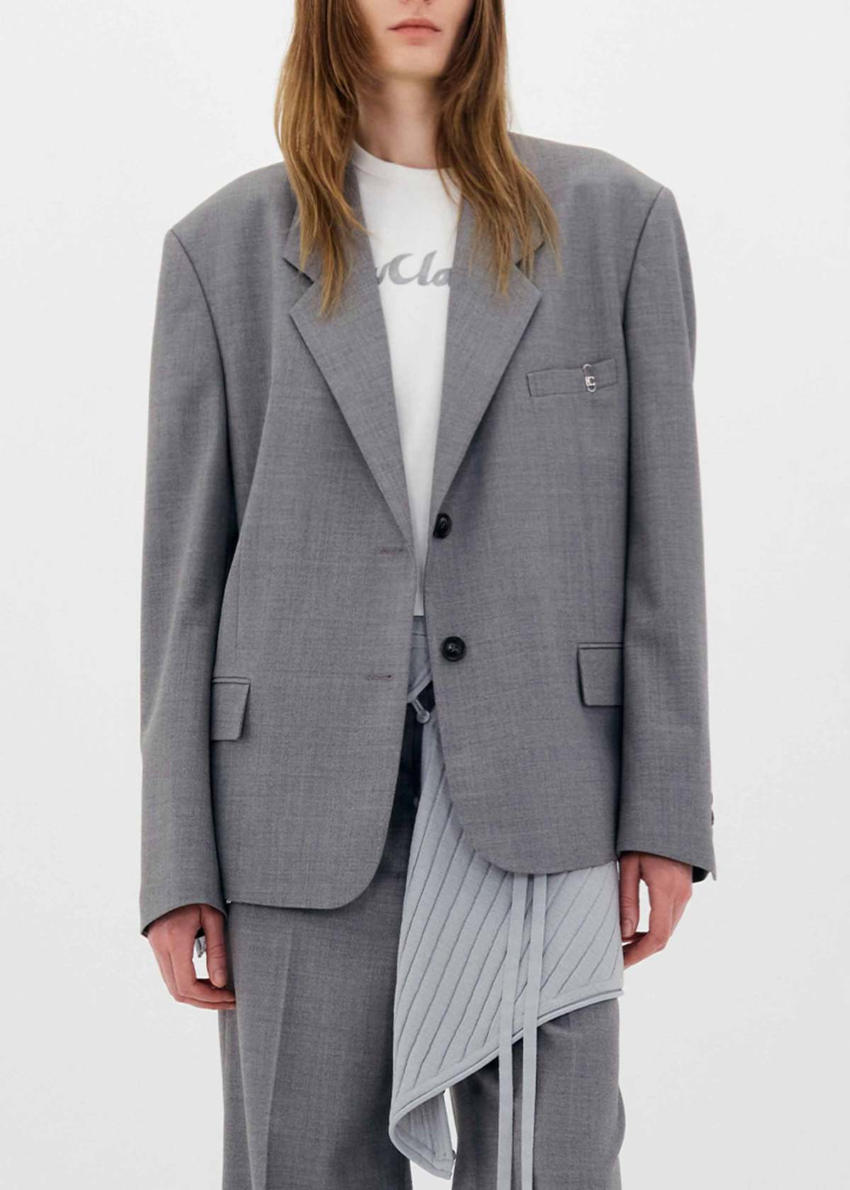 [LOW CLASSIC] / ☆ 24SS OVERSIZED 3-BUTTON WOOL BLAZER /GREY LOW CLASSIC SS24 Oversized Boxy Blazer - Grey | Garmentory