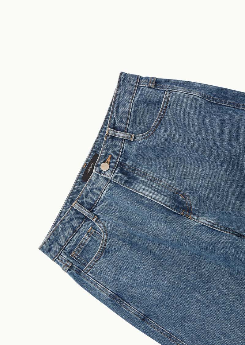 AMOMENTO Straight Fit Jeans - Mid Blue | Garmentory