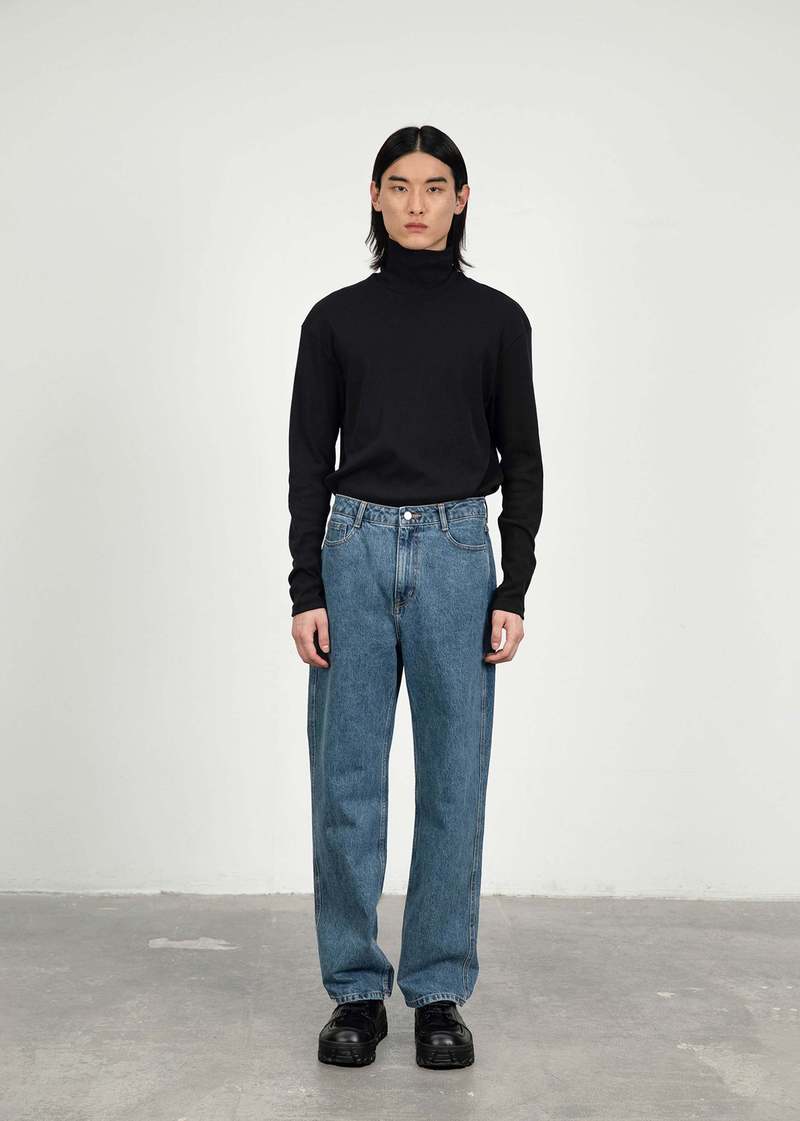 AMOMENTO Straight Fit Jeans - Mid Blue | Garmentory