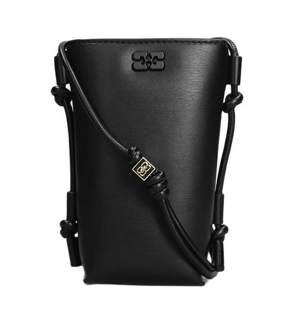 Ganni Leather Bou Phone Crossbody Bag Black on Garmentory