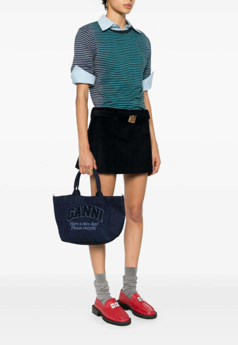 Ganni Small Easy Denim Shopper Tote Bag - Dark Navy | Garmentory