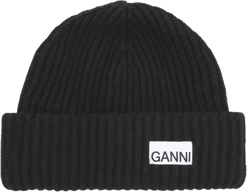 Ganni Structured Rib Beanie - Black | Garmentory