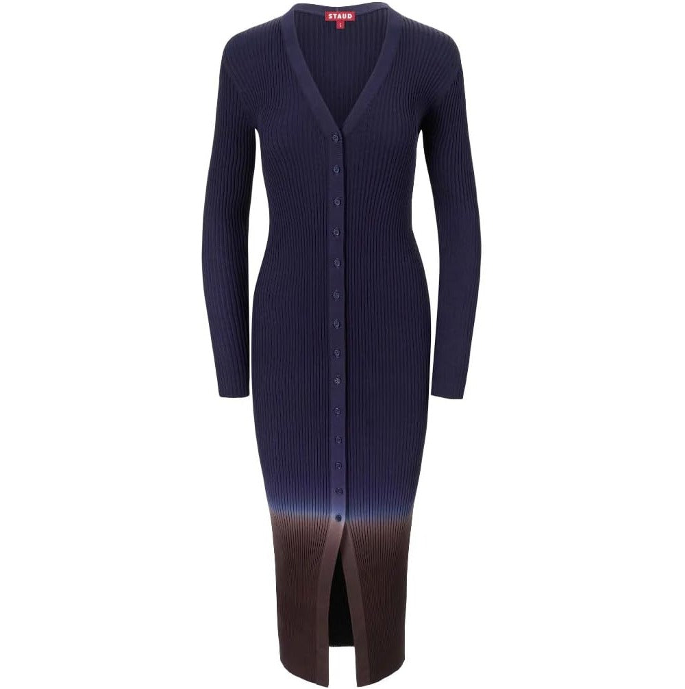 staud ribbed dress Staud Shoko Rib-Knit Long-Sleeve Maxi Dress