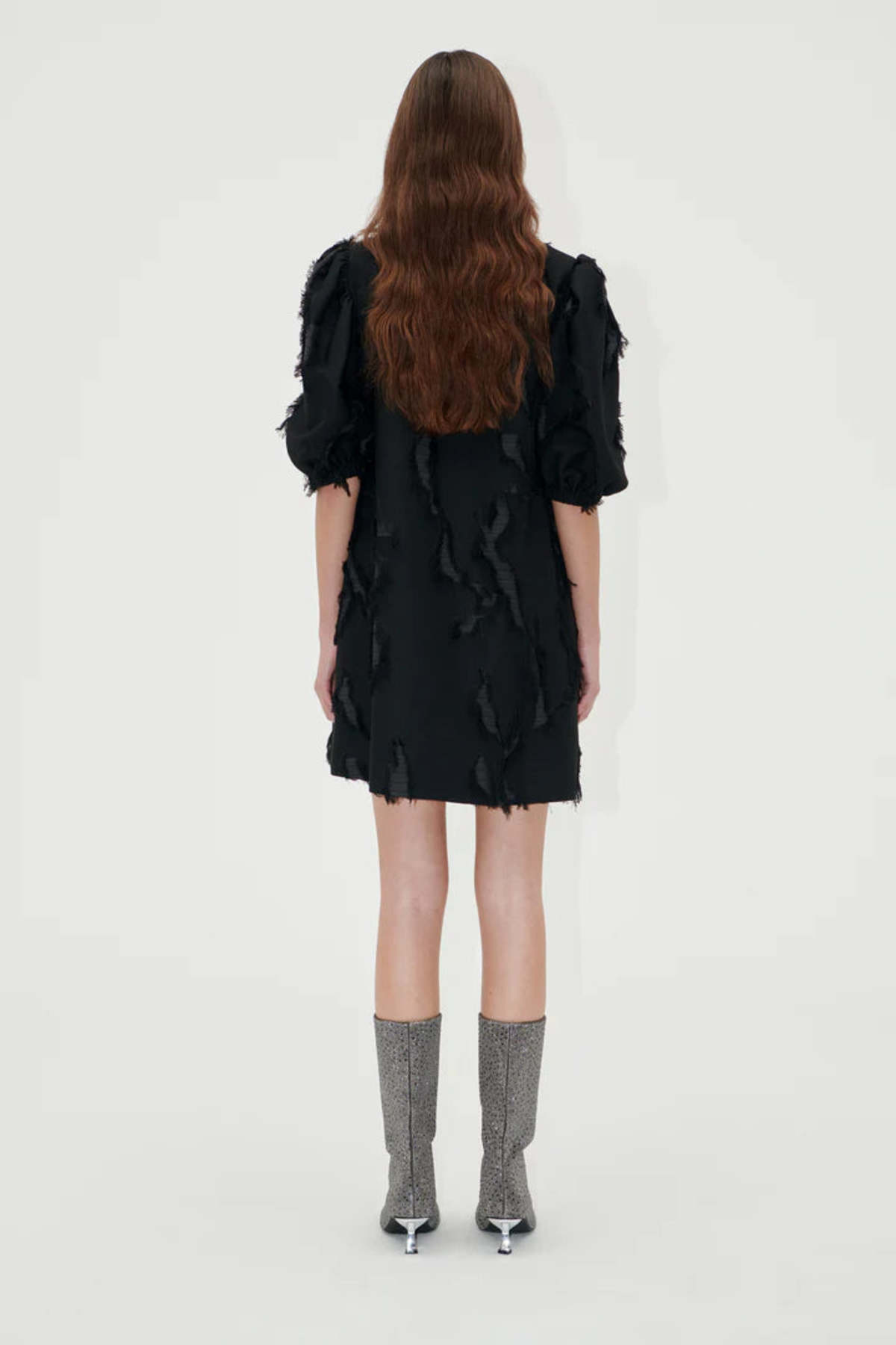 Stine Goya Puffy Sleeves Mini Dress - Jet Black | Garmentory Stine Goya Puffy Sleeves Mini Dress - Jet Black | Garmentory