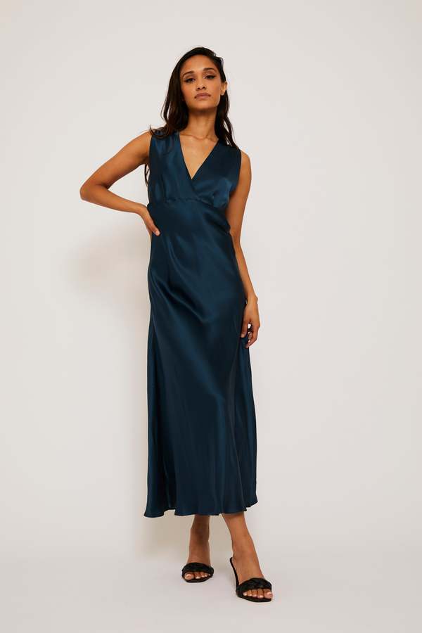 Athena Newton Pure Silk Slip Dress - Midnight Blue | Garmentory