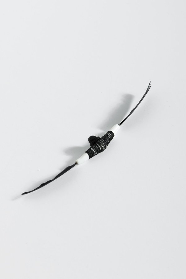Monty J Ceramic Brooch - White with Black Wrapping and Feathers Monty J Ceramic Brooch - White with Black Wrapping and Feathers