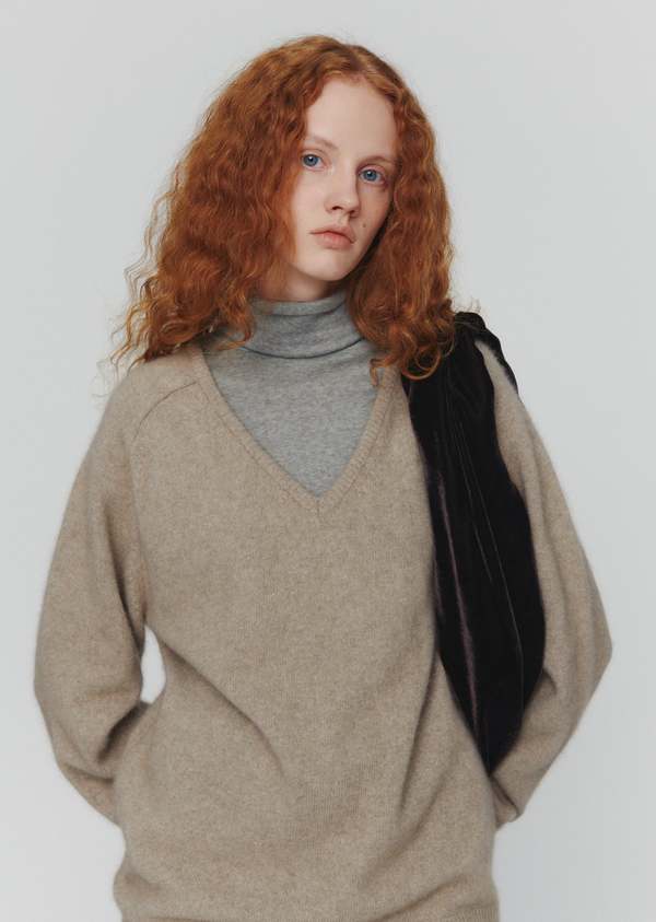 Amomento Racoon V Neck Knit - Beige | Garmentory