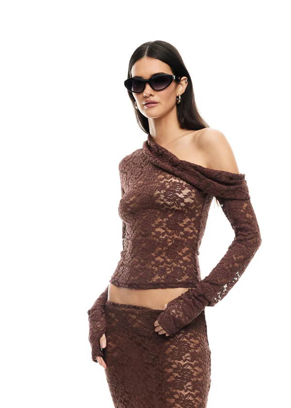 LIONESS Black Swan Lace Off Shoulder Top - Black | Garmentory