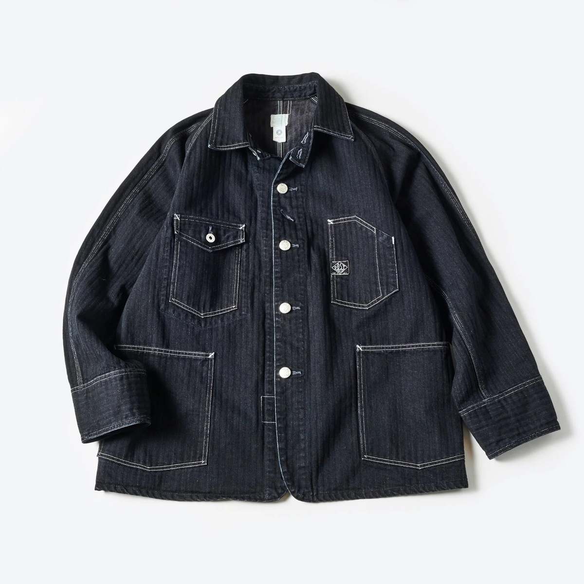 Post O'Alls Engineers' Herringbone Denim Jacket - Black | Garmentory