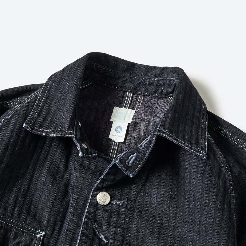 Post O'Alls Engineers' Herringbone Denim Jacket - Black | Garmentory