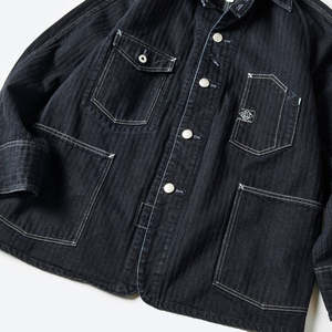 Post O'Alls Engineers' Herringbone Denim Jacket - Black | Garmentory