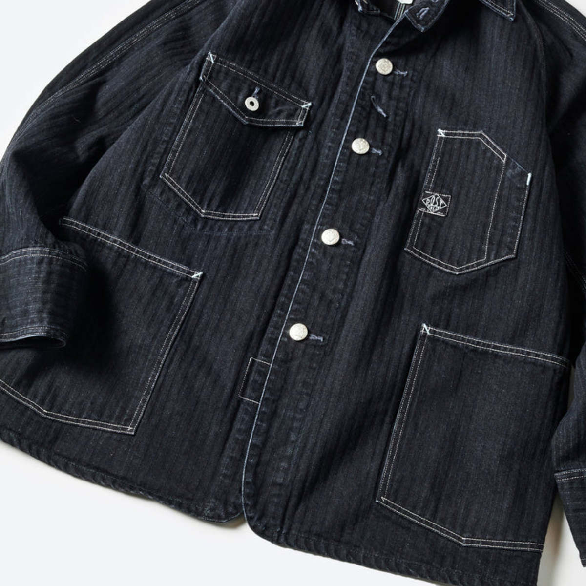 Post O'Alls Engineers' Herringbone Denim Jacket - Black | Garmentory