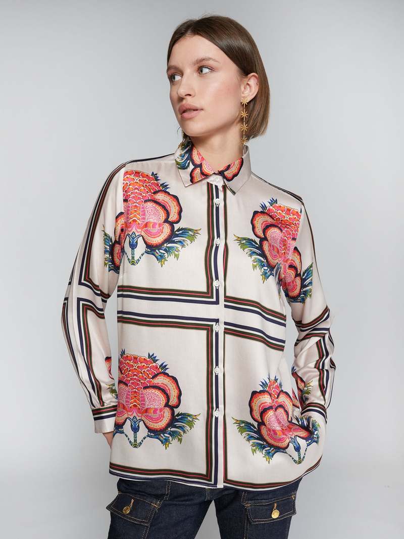 Vilagallo IRINA Geometric Navy And Multi Print Shirt Blouse 31846
