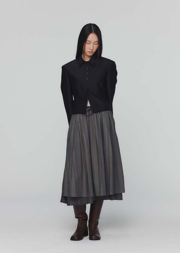AMOMENTO Layered Skirt - Grey Stripe | Garmentory