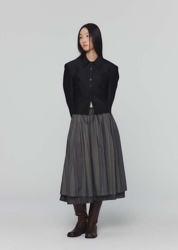 AMOMENTO Layered Skirt - Grey Stripe | Garmentory