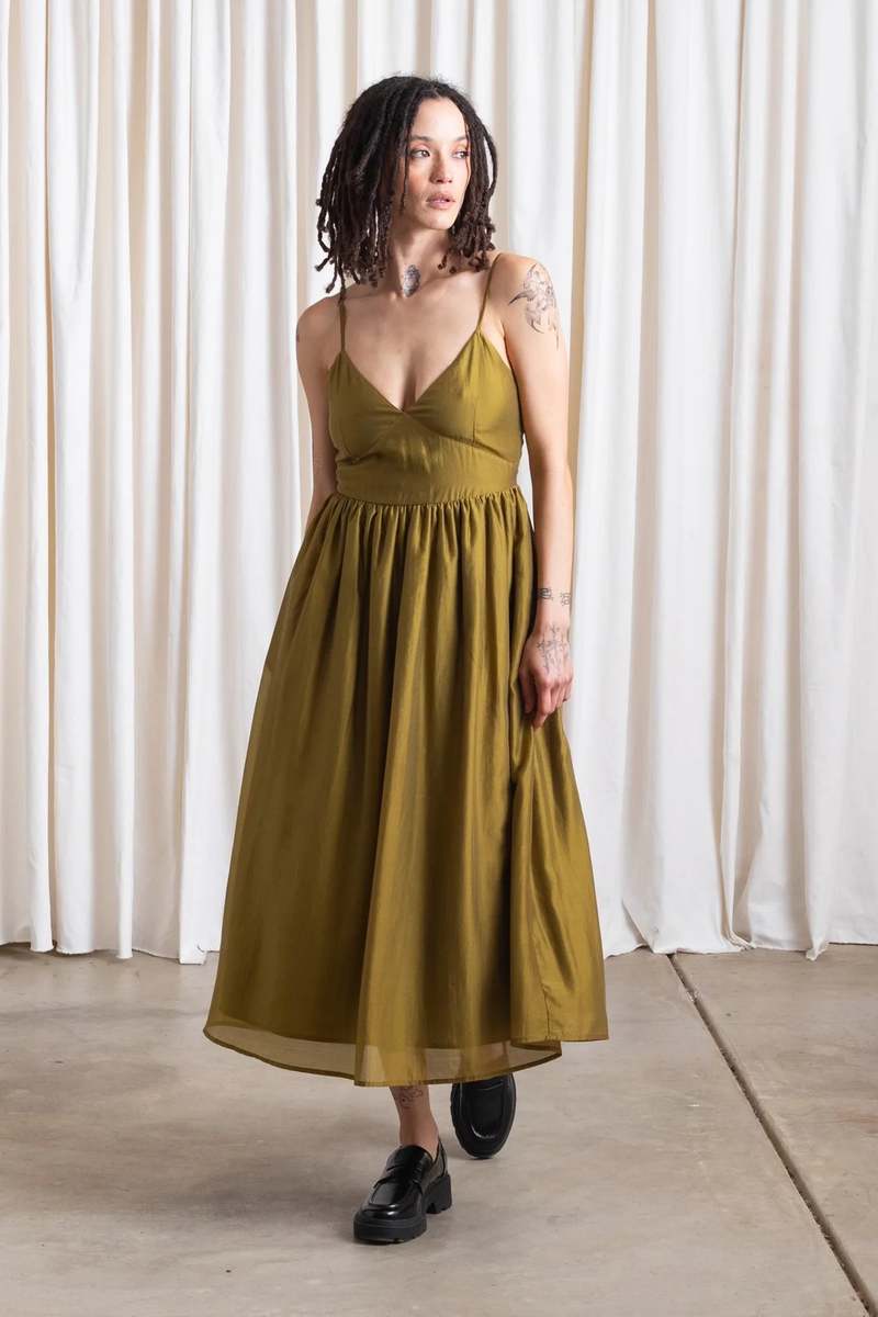 Ali Golden Tie Back Midi Dress - Bright Olive | Garmentory