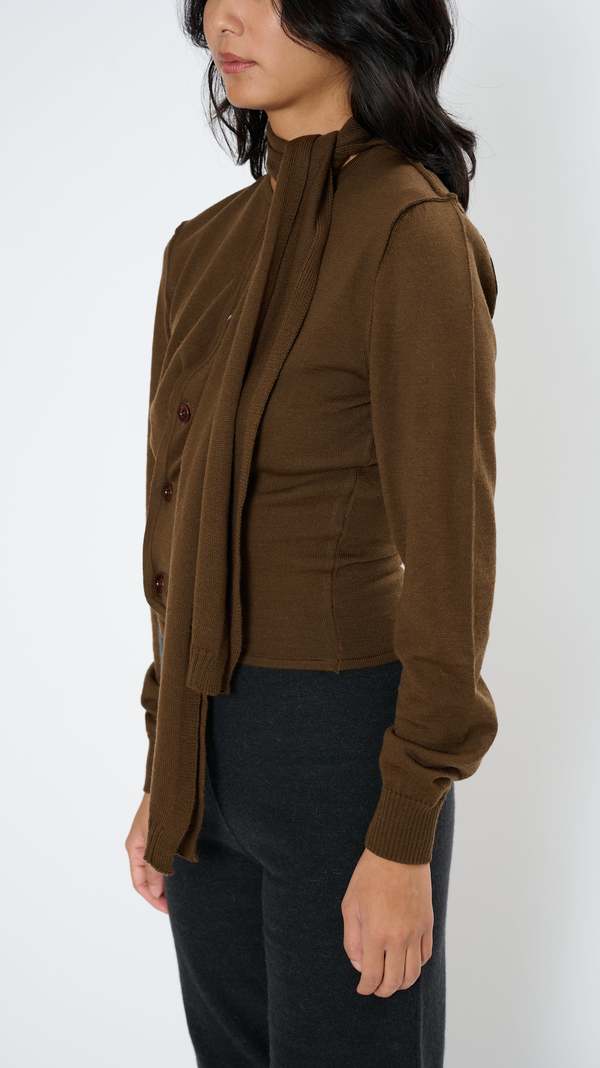 Lemaire Twisted Cardigan with Scarf - Hazelnut Brown | Garmentory
