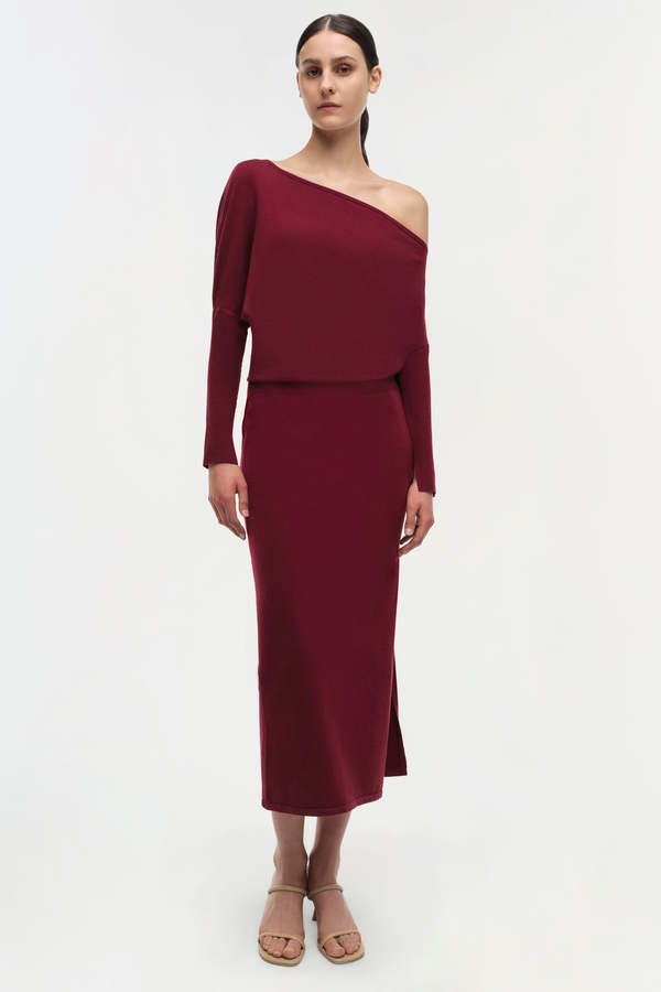 Jonathan Simkhai Janese Off Shoulder Midi Dress - Oxblood