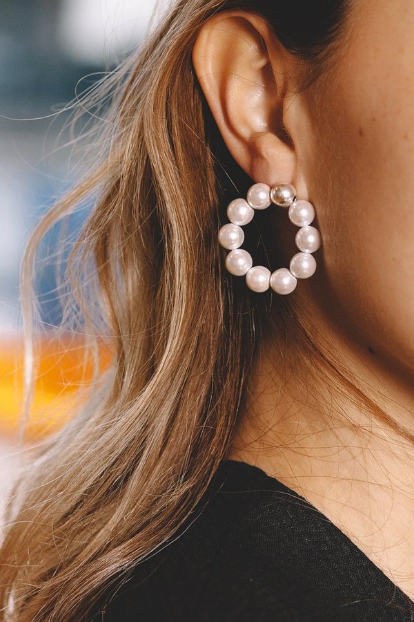 Mirit Weinstock Pearl Hoops - White Pearls Mirit Weinstock Pearl Hoops - White Pearls