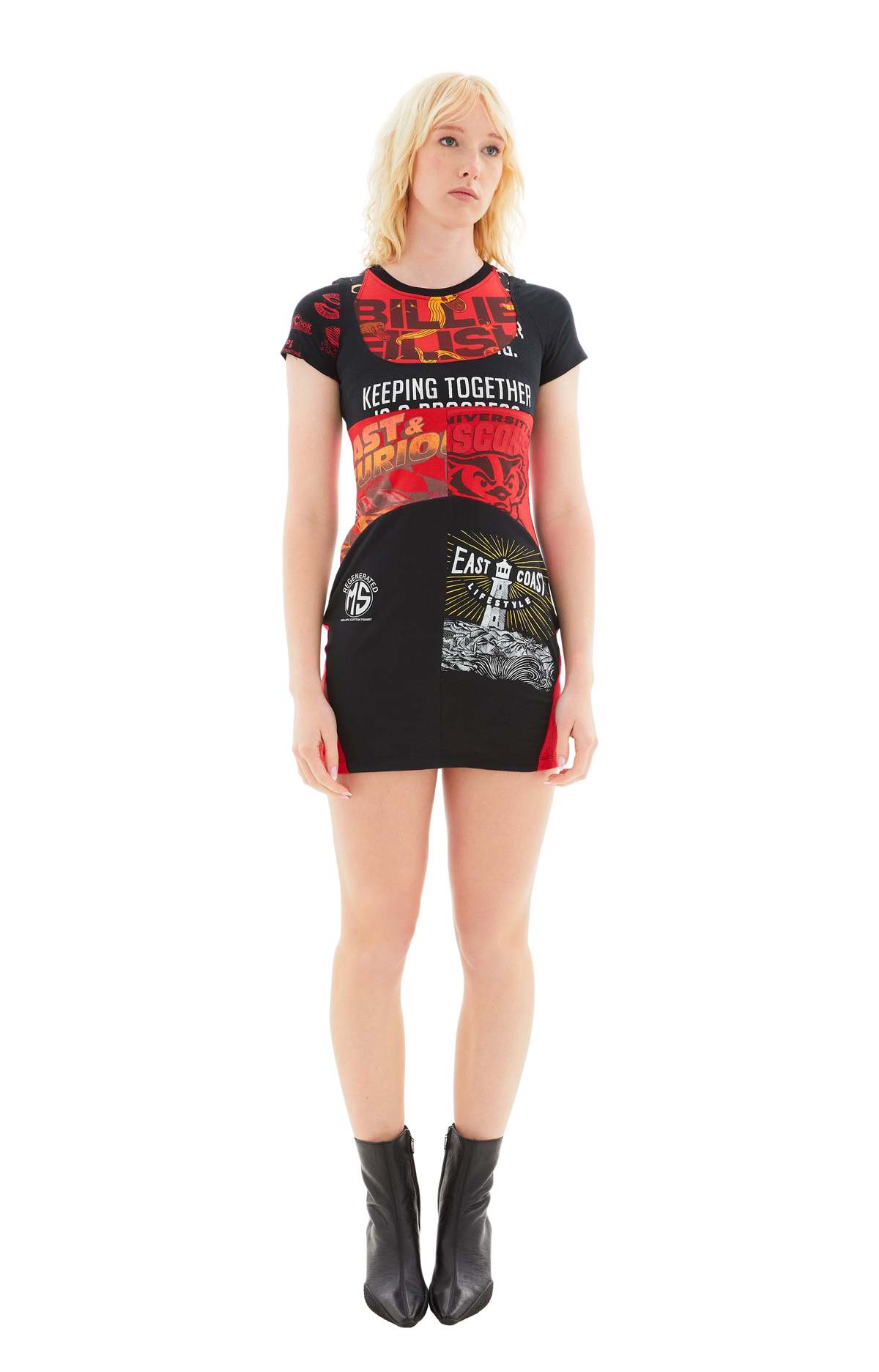 MARINE SERRE Regenerated Graphic T Shirt Mini Dress - Red | Garmentory