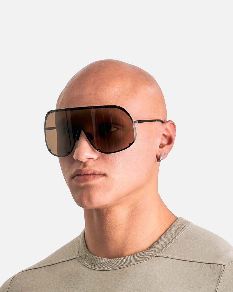 Rick Owens Shield Sunglasses - Black/Flash Gold | Garmentory