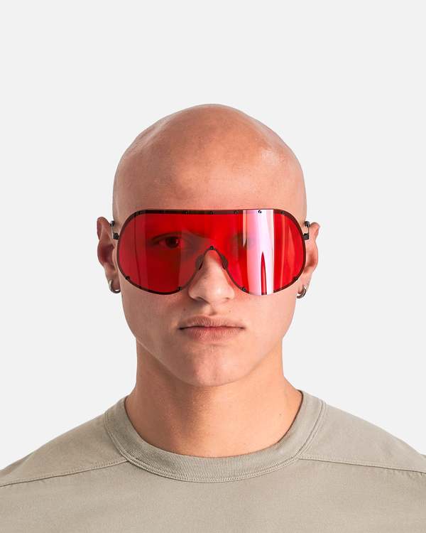 Rick Owens Shield Sunglasses - Black/Red | Garmentory