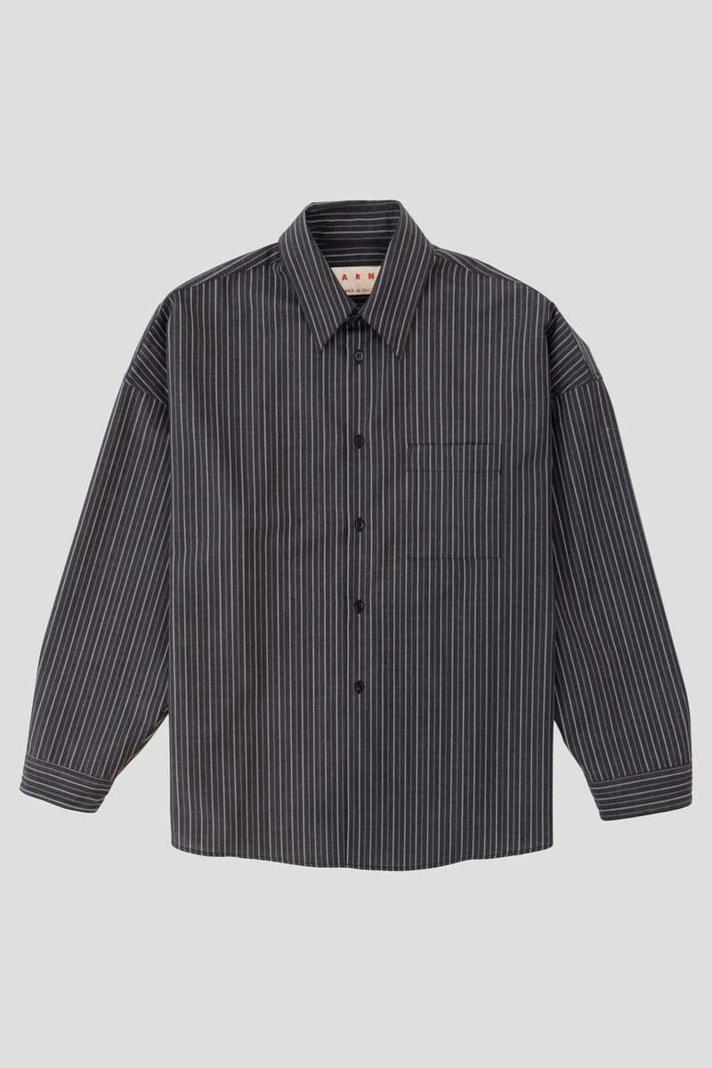 Marni Striped Boxy Wool Shirt - Black/Granite | Garmentory