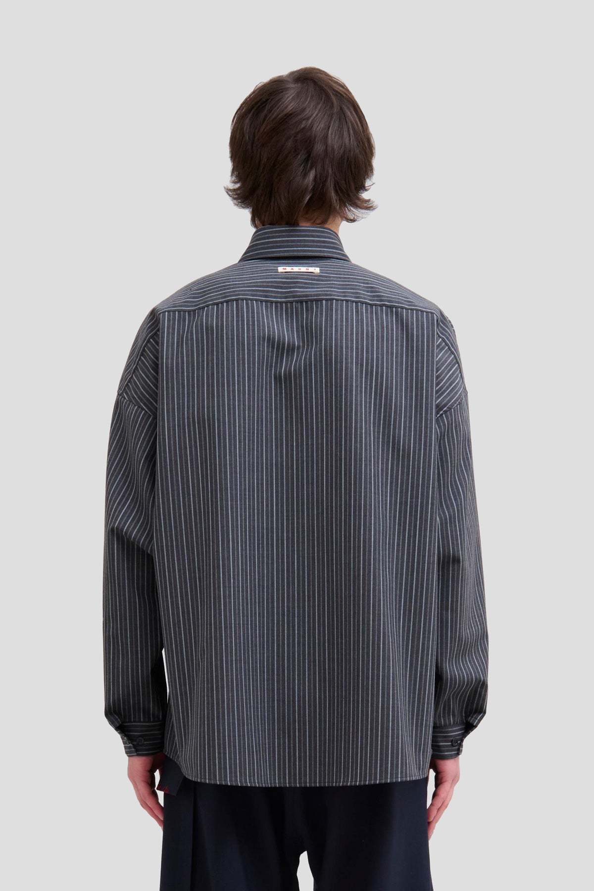 Marni Striped Boxy Wool Shirt - Black/Granite | Garmentory