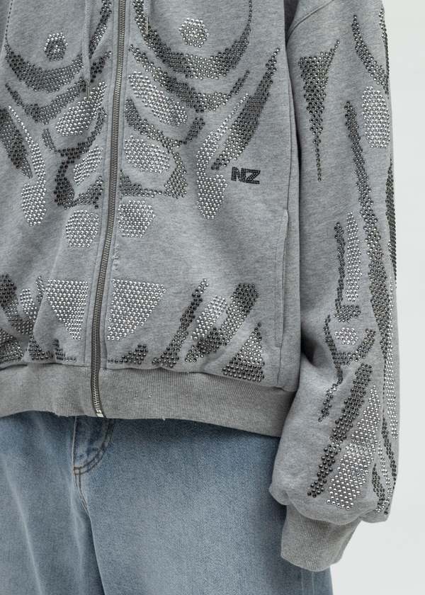 Natasha Zinko Rhinestones Rhinestones Zip-up Hoodie - Grey Natasha Zinko Rhinestones Rhinestones Zip-up Hoodie - Grey
