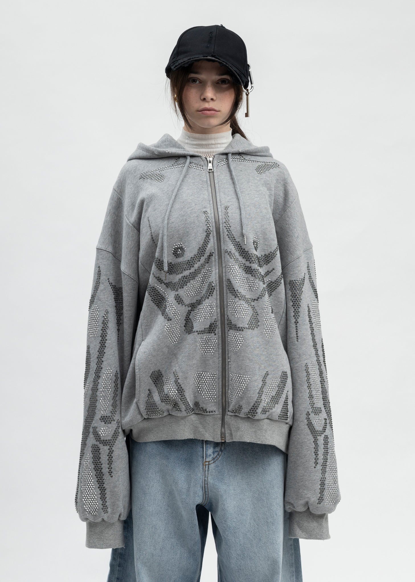 Natasha Zinko Rhinestones Rhinestones Zip-up Hoodie - Grey