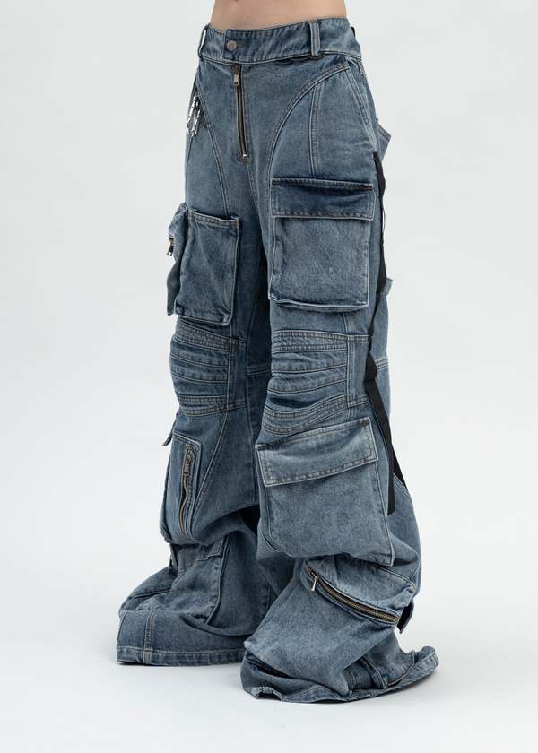 Natasha Zinko LIGHT WASH BLUE CAMPING CARGO JEANS - Blue | Garmentory