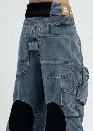 Natasha Zinko LIGHT WASH BLUE CAMPING CARGO JEANS - Blue | Garmentory