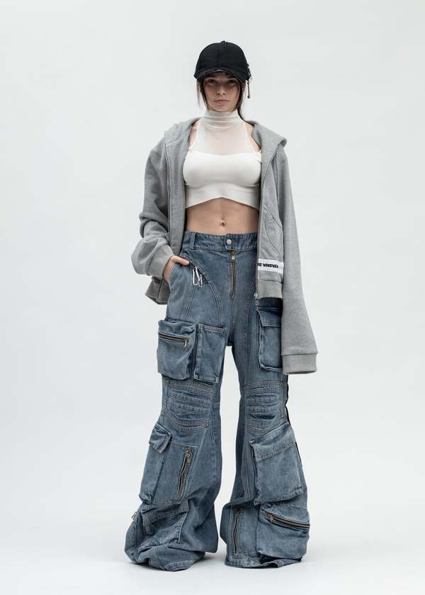 Natasha Zinko LIGHT WASH BLUE CAMPING CARGO JEANS - Blue | Garmentory