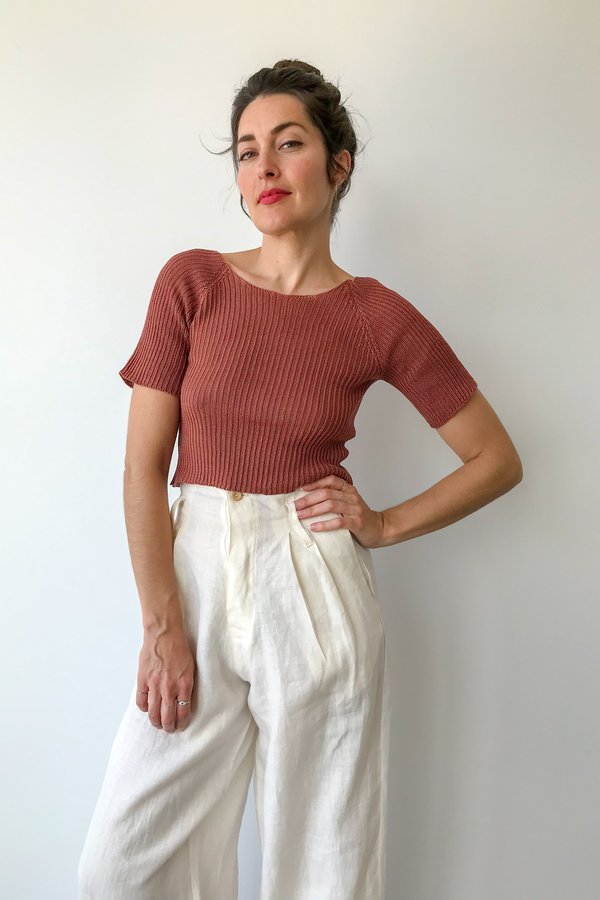 Piper Dalton Designs Piper Dalton Cropped Linen Tee in Penny Piper Dalton Designs Piper Dalton Cropped Linen Tee in Penny