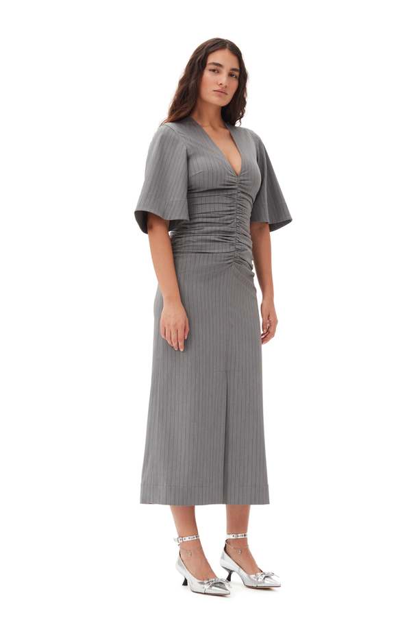 ganni dress grey Ganni Jersey Long Sleeve Maxi Dress With Knotted Detail