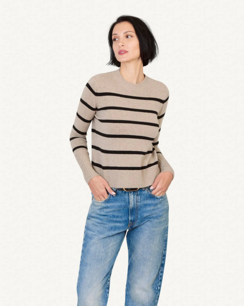 Not Monday Jane Striped Crewneck sweater - Latte/Black Stripe