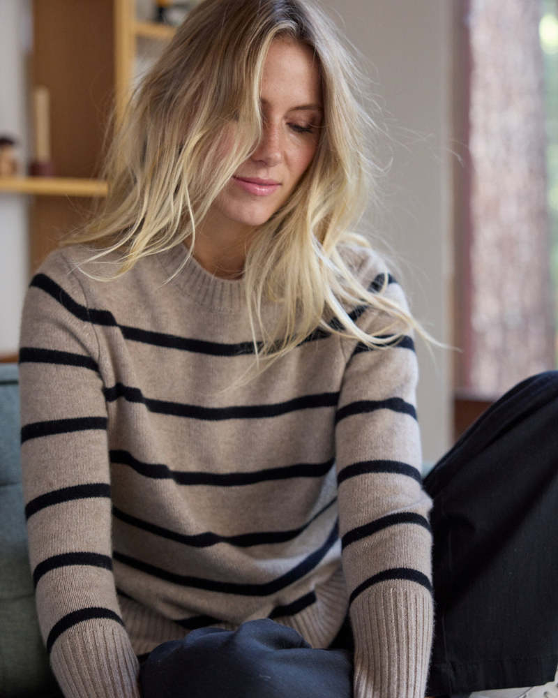 Not Monday Jane Striped Crewneck sweater - Latte/Black Stripe