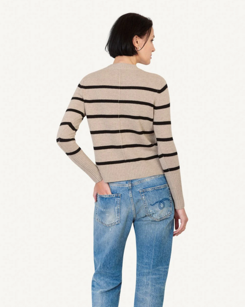 Not Monday Jane Striped Crewneck sweater - Latte/Black Stripe