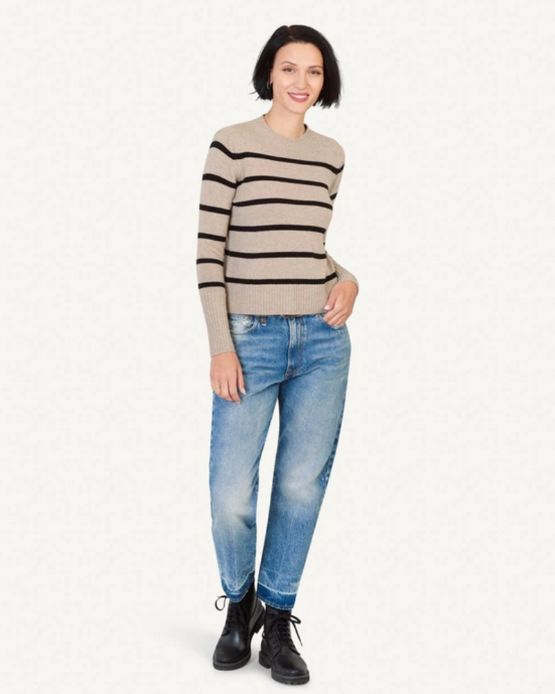 Not Monday Jane Striped Crewneck sweater - Latte/Black Stripe