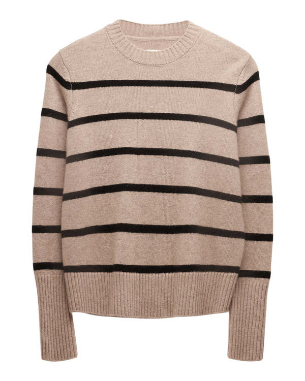 Not Monday Jane Striped Crewneck sweater - Latte/Black Stripe
