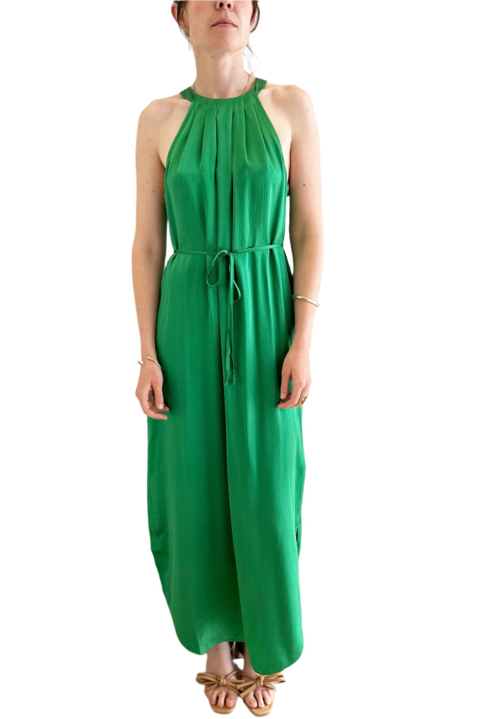 Go Silk Go Draped Over Halter Dress - Kelly Green | Garmentory