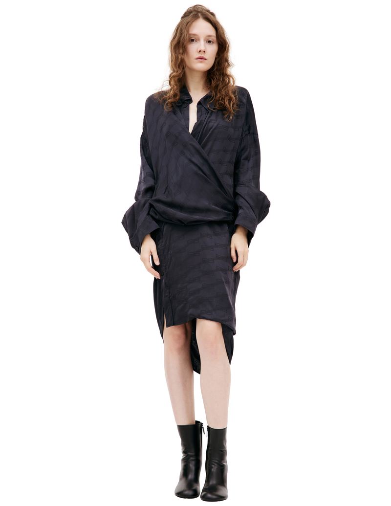 【BALENCIAGA】Elasticated Shirt Dress ブラック Suspended cotton shirt dress in black - Balenciaga | Mytheresa