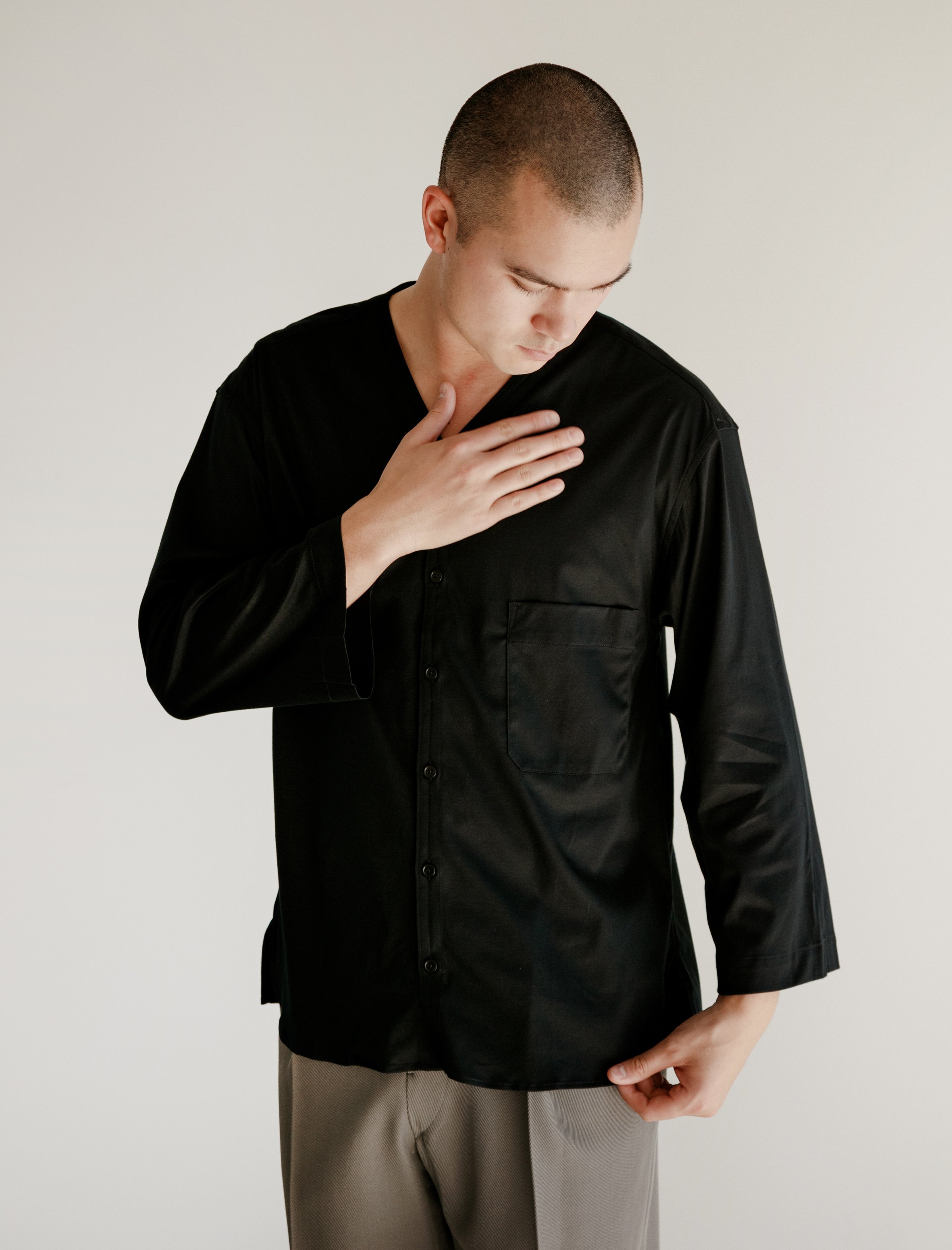 Lemaire Short Sleeve V-Neck Shirt - Black | Garmentory