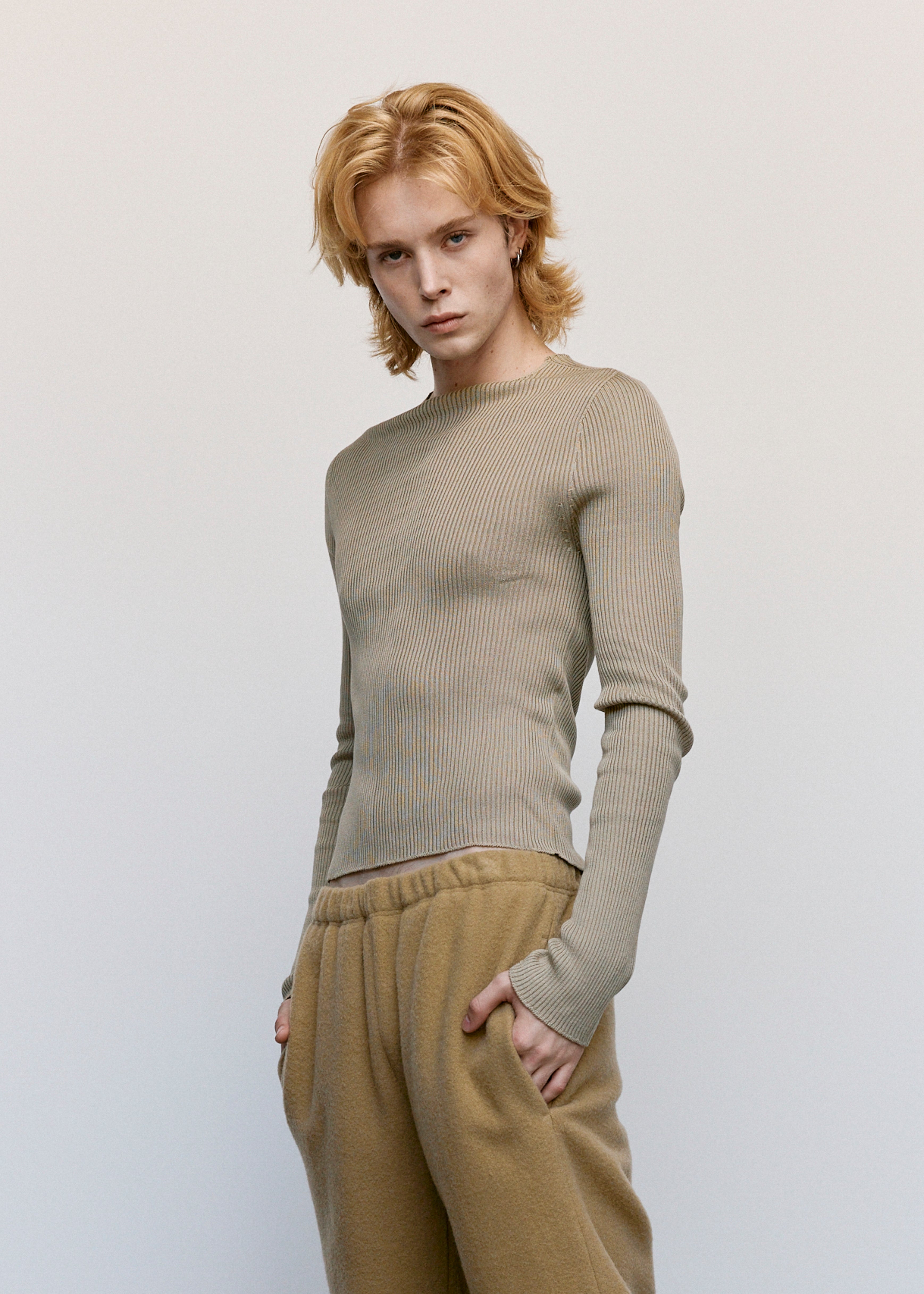 RIER リブニットカットソー　ベージュ　rier Rier Cropped Ribbed Silk Knit - Yuta | Garmentory