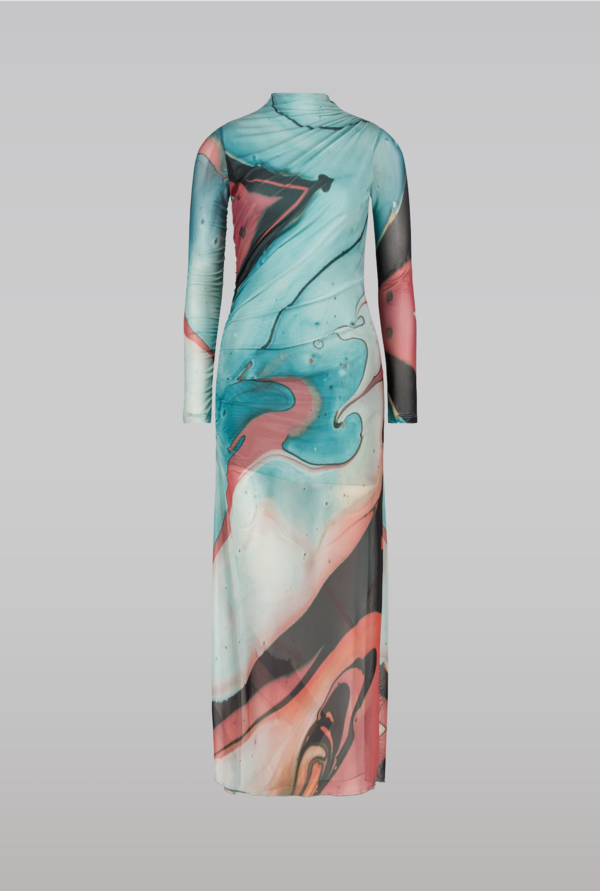 Saemdi Women's Lava Print Mesh Dress - Blue - Casual Dresses