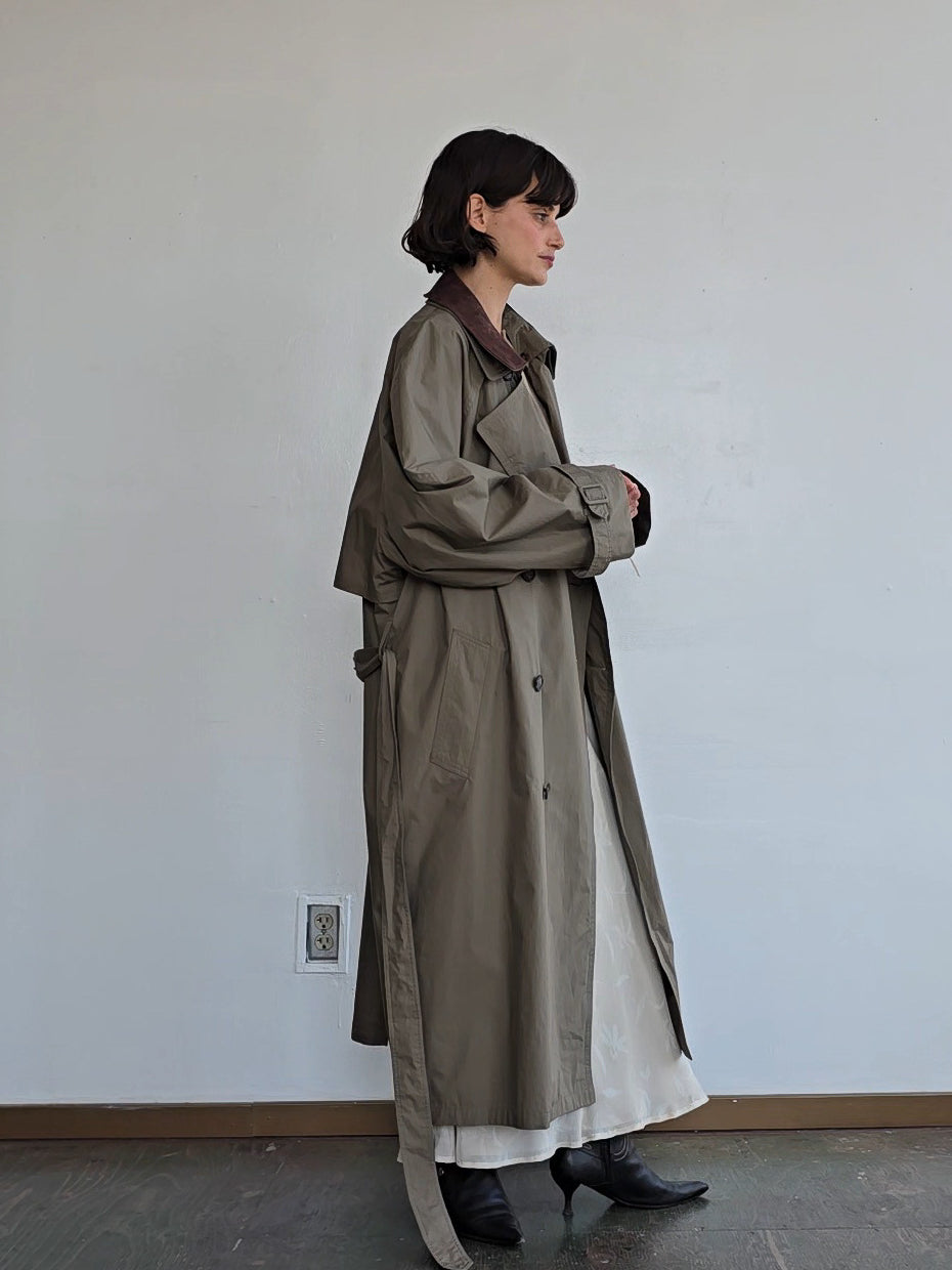 Eugenia Khaki Double-Breasted Short Trench Coat