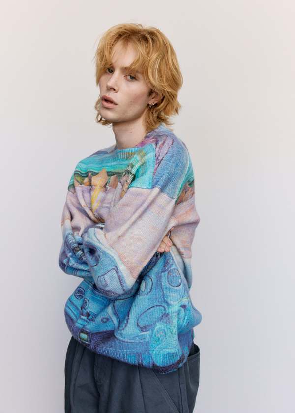 JW ANDERSON Camper Printed Oversized Jumper - Cornflower Blue