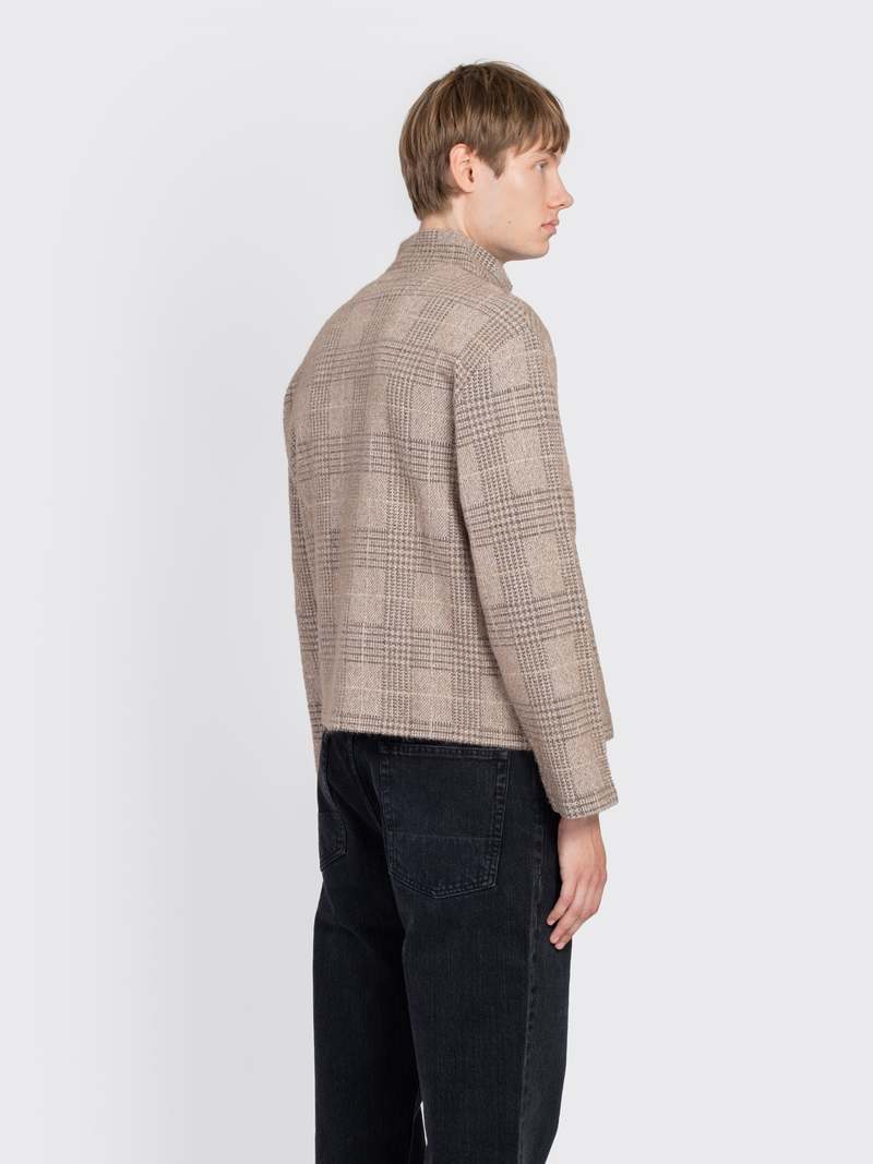 トップス SHRUNKEN FULLZIP POLO BEIGE HOUND CHECK DPTO — Beige Hound Check Shrunken Fullzip Polo