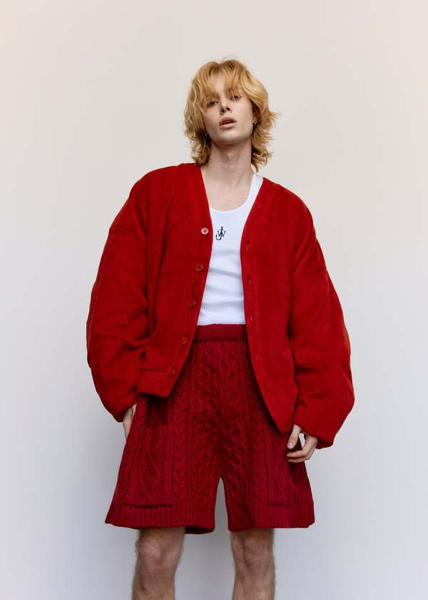 JW ANDERSON Oversized V-Neck Cardigan - Red