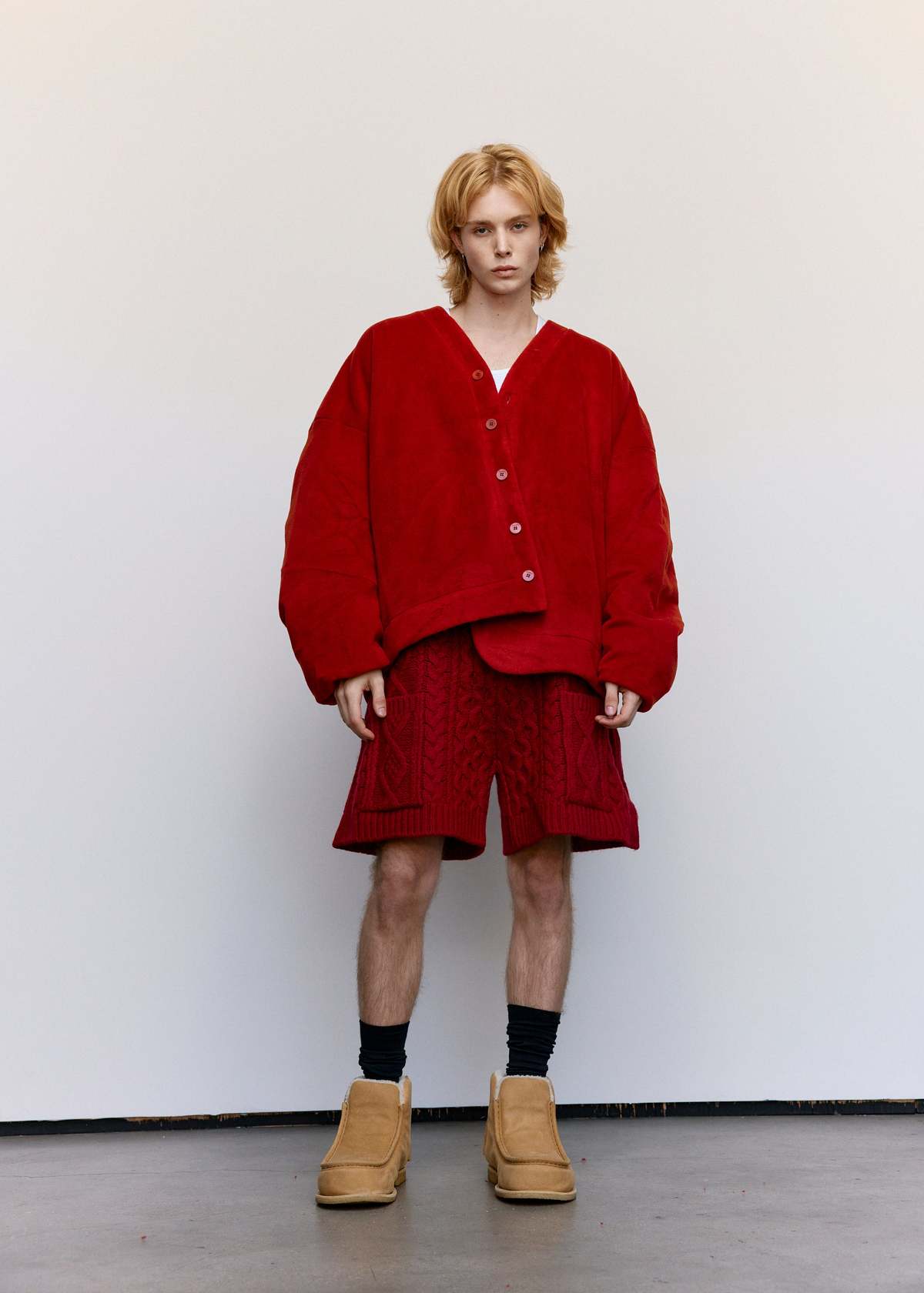 JW ANDERSON Oversized V-Neck Cardigan - Red - Image 6 of 8